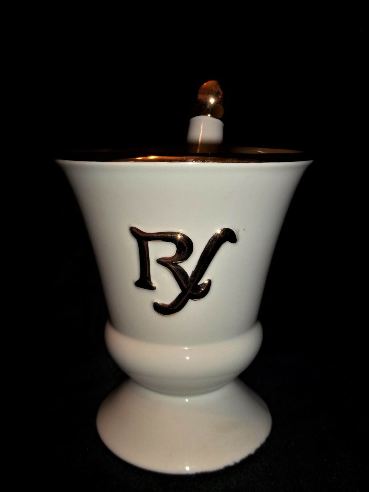 Owens Illinois RX Porcelain White & Gold Mortar & Pestle~Pharmacist Gift~7″~MINT