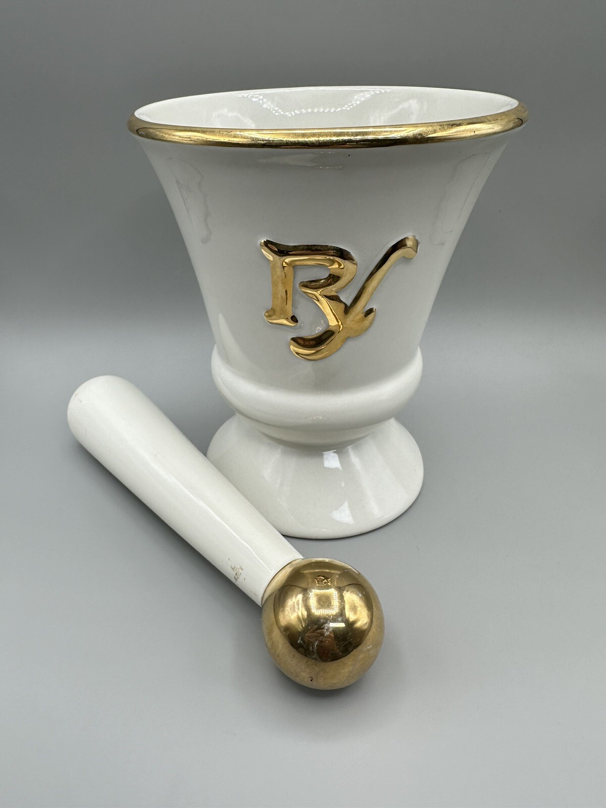 RARE Vintage Owens Illinois RX Porcelain Pharmacy Apothecary Mortar & Pestle Set