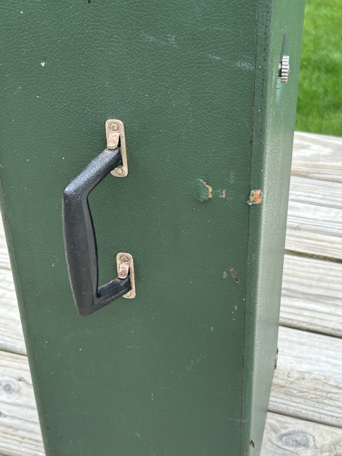 VTG Wood Storage Box Robertshaw EMT OXYGEN TANK CASE Empty Portable Green 31”