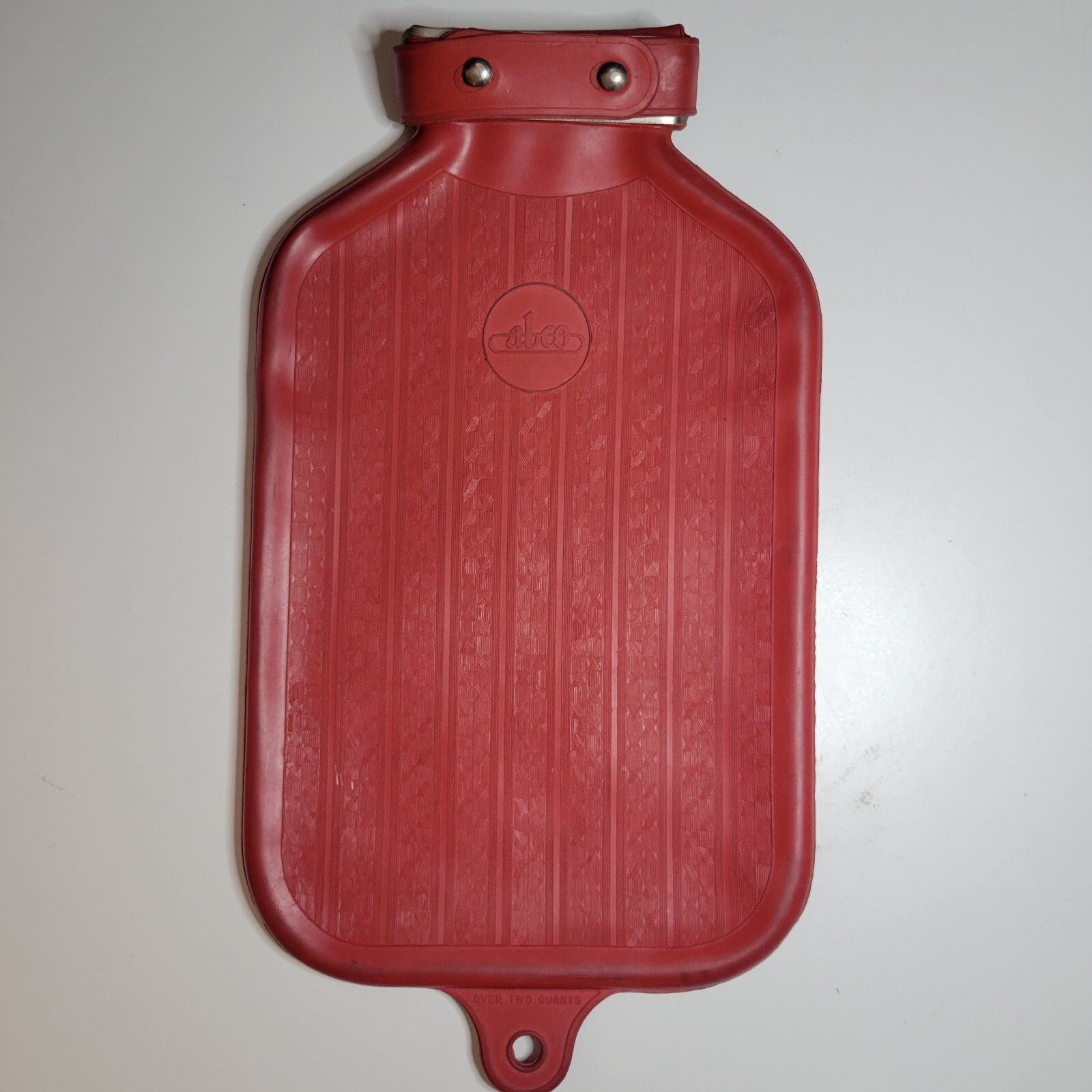 Vintage abco Red 2 Qt. Rubber Water Bottle Fold Over Closure 14″ Made In Italy
