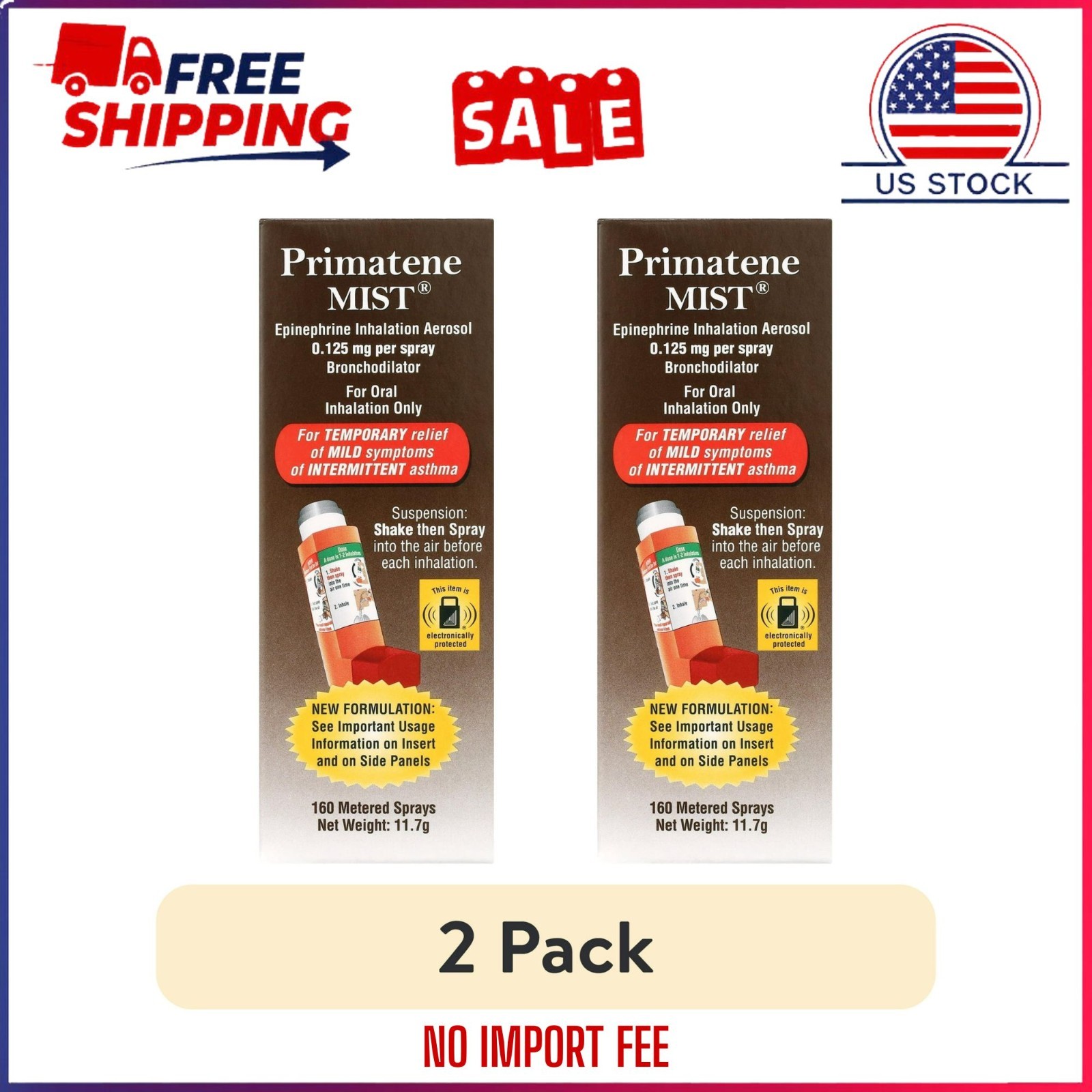 (2 pack) Primatene MIST Epinephrine Oral Inhalation Aerosol