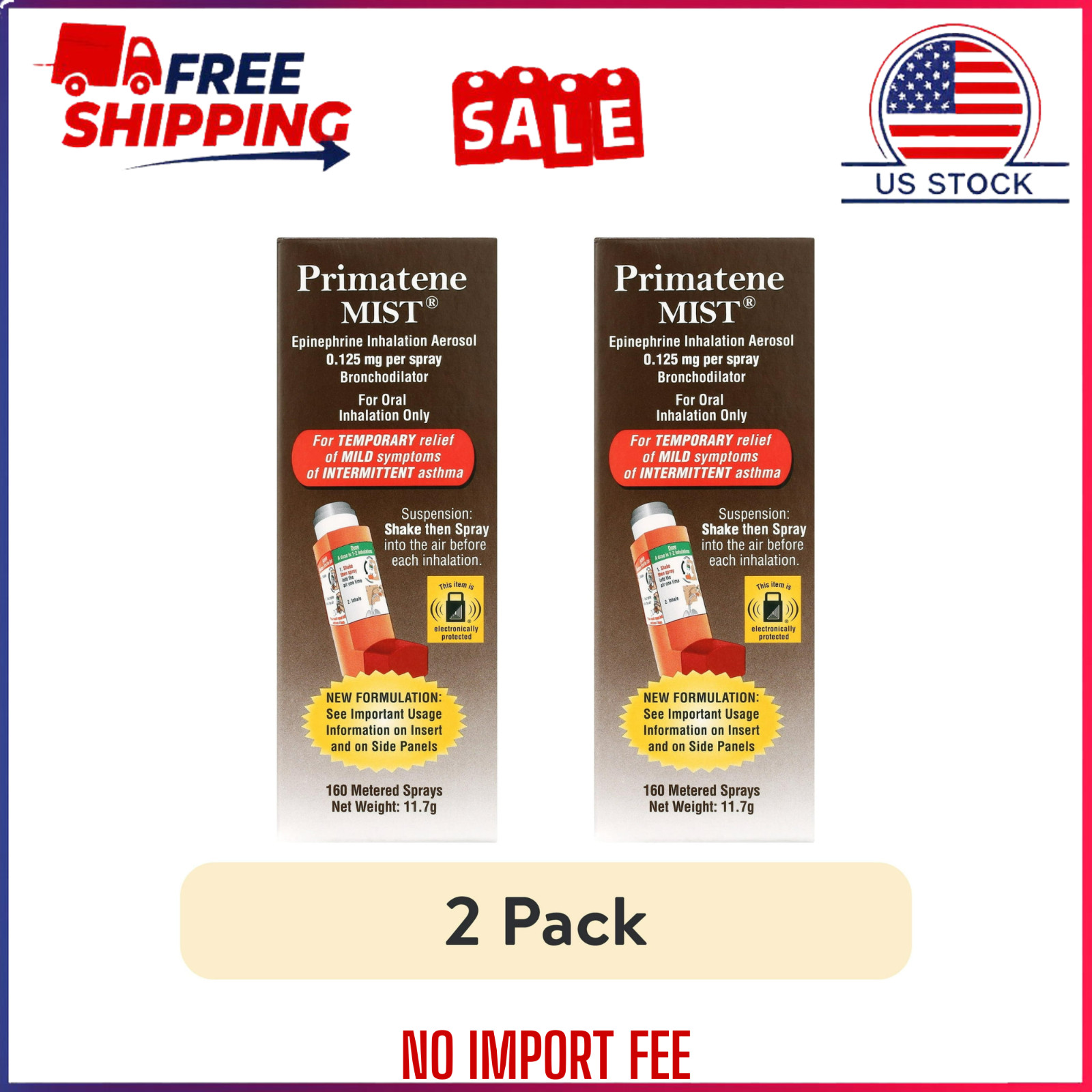 (2 pack) Primatene MIST Epinephrine Oral Inhalation Aerosol