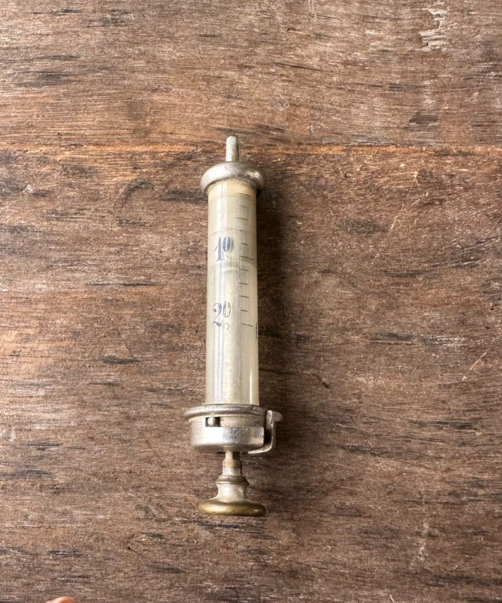 Vintage Old Collectible Rare Brass And Glass Unique Syringe With Box Italy Made