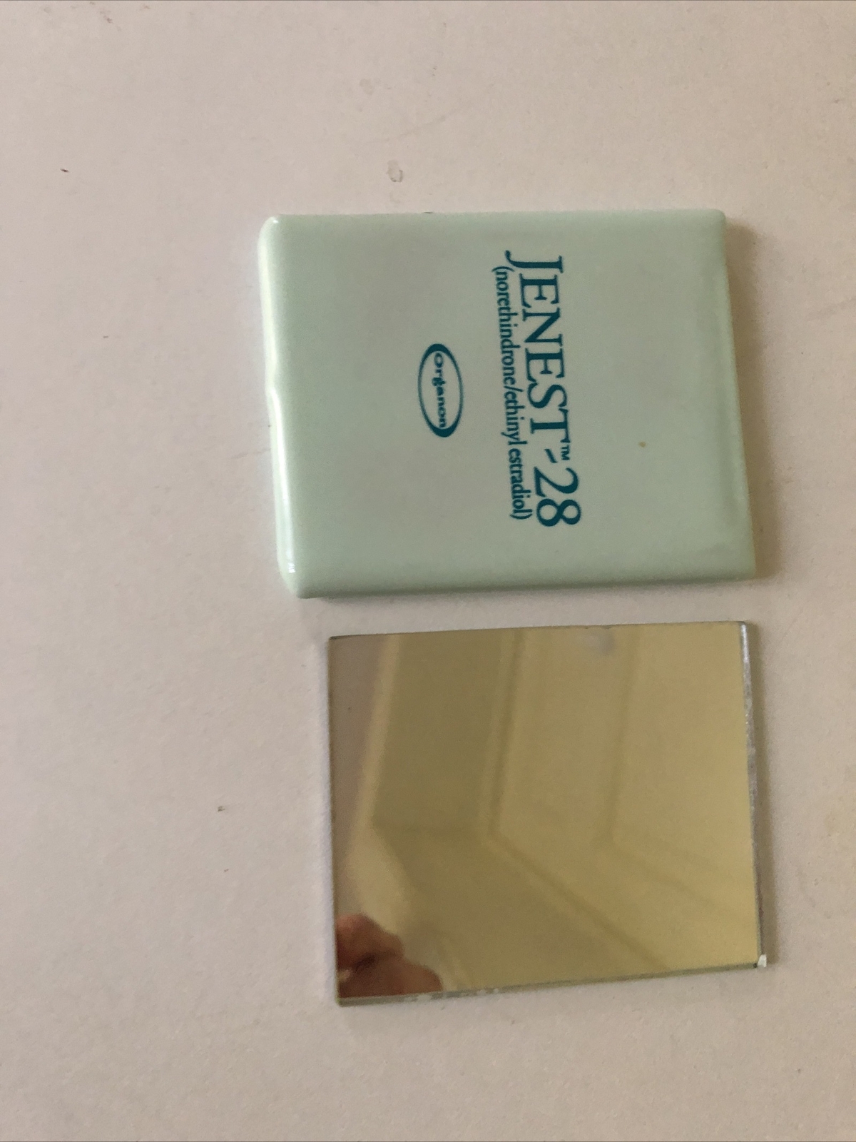 Pharmaceutical Drug Rep Promo JENEST-28 Portable Mirror Tiny Mark On Back Cover