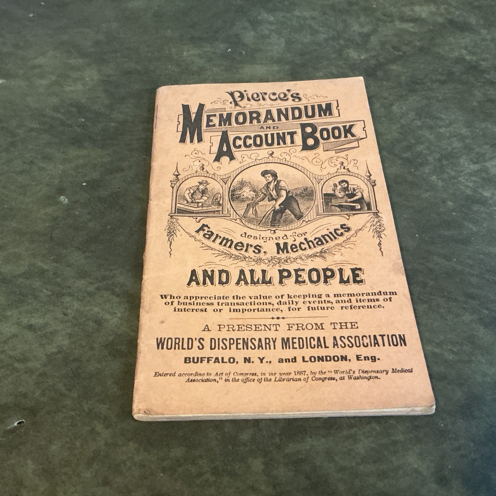 1887 Pierce’s MEDICAL DISPENSARY Memo Book Drug Advertising Antique