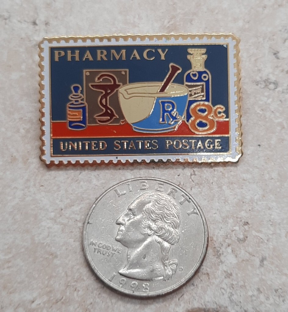 Vintage Pharmacy United States Postage 8 Cent Stamp Pin