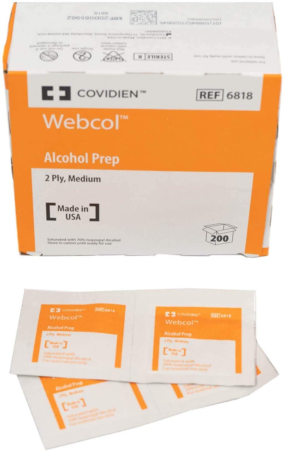 Covidien 6818 Alcohol Prep, Sterile, Medium, 2Ply Pack of 200 by Covidien
