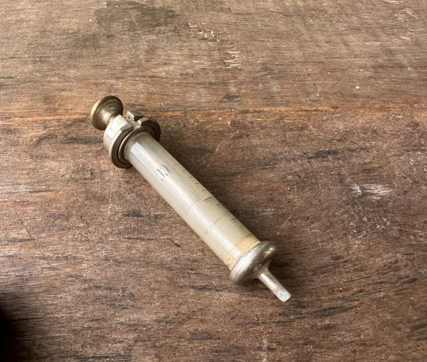 Vintage Old Collectible Rare Brass And Glass Unique Syringe With Box Italy Made