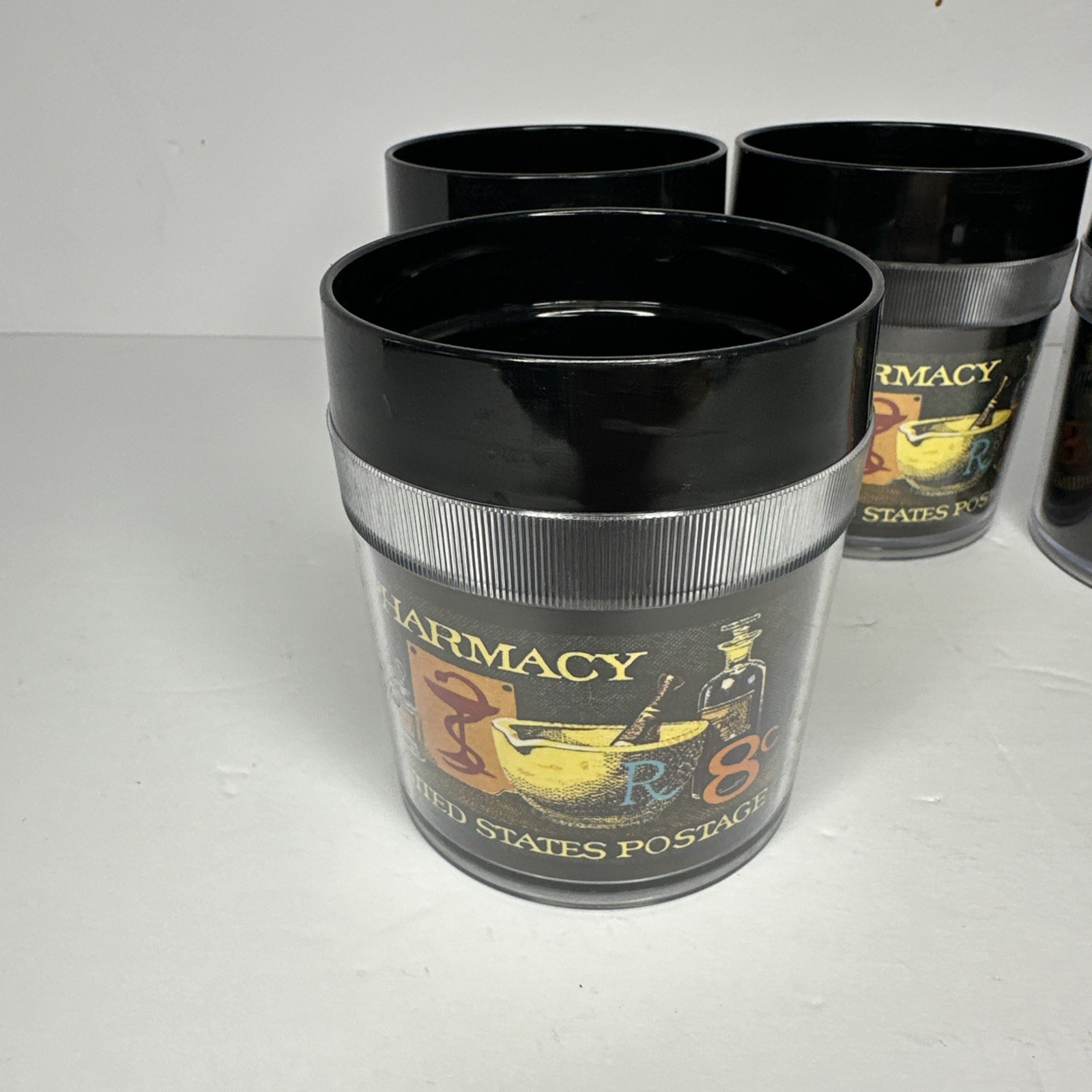 Pharmacy United States Postage Stamp Vintage 1972 Plastic Cups Set Of 4