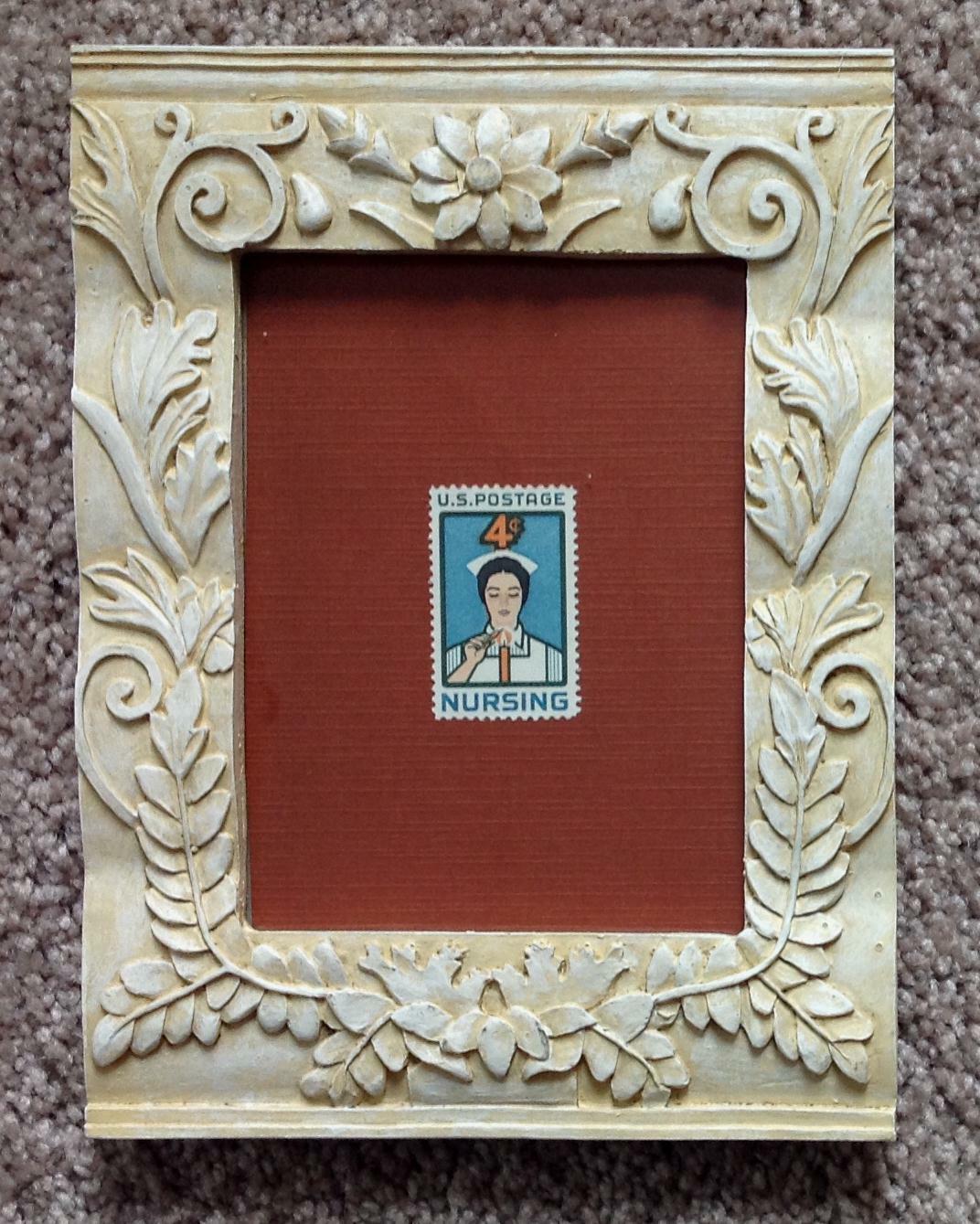 FRAMED UNUSED 1961 US POSTAGE STAMP FOR NURSES, NURSING PROFESSION