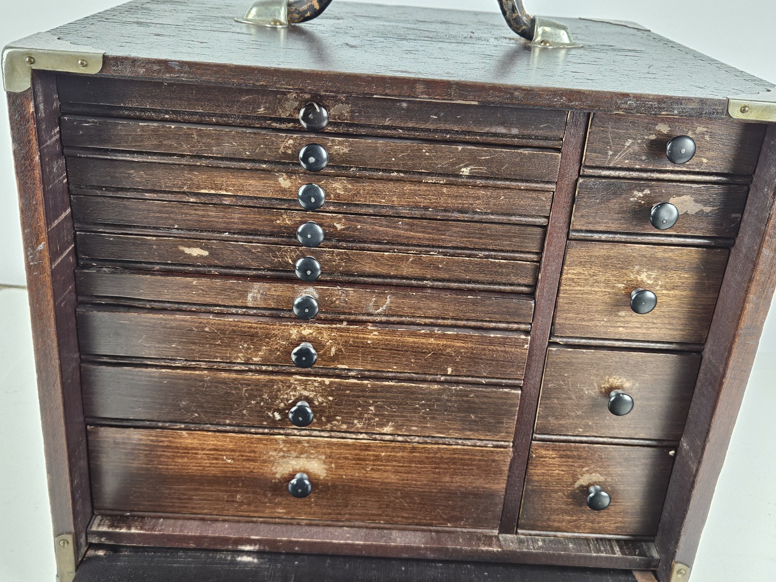 Antique Portable Travel Oak Locking Dentist Dental Tools Cabinet with Key