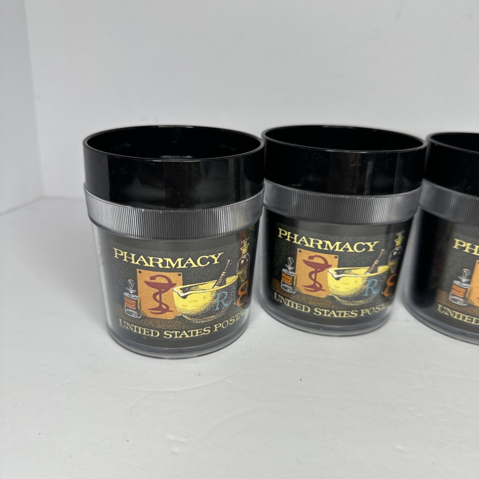Pharmacy United States Postage Stamp Vintage 1972 Plastic Cups Set Of 4