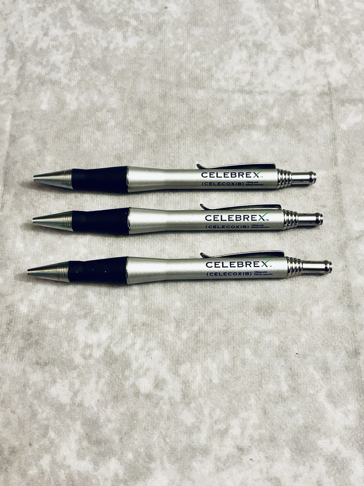 CELEBREX PHARMACEUTICAL REP PENS METAL SILVER BLACK GRIPS CHROME CLIP LOT OF 3