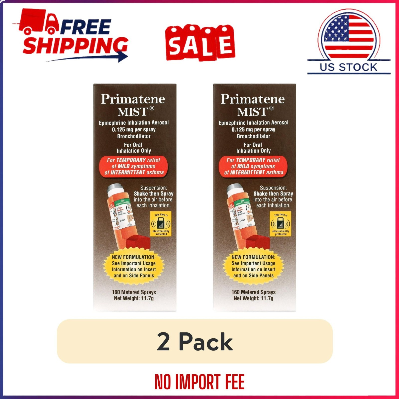 (2 pack) Primatene MIST Epinephrine Oral Inhalation Aerosol