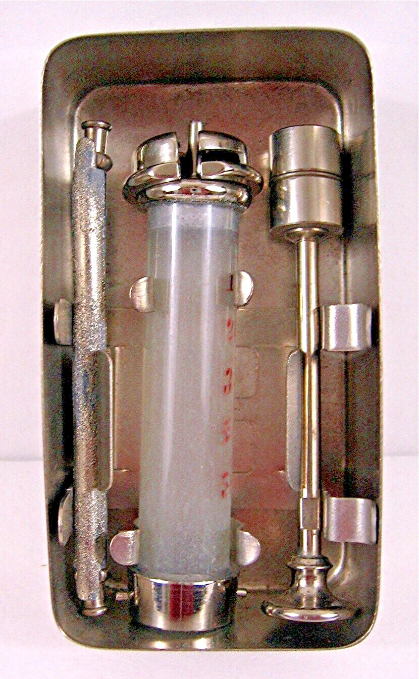 Germany Sterila Record DRP Brass & Glass Syringe Set In Box Drei Pfeil Marke
