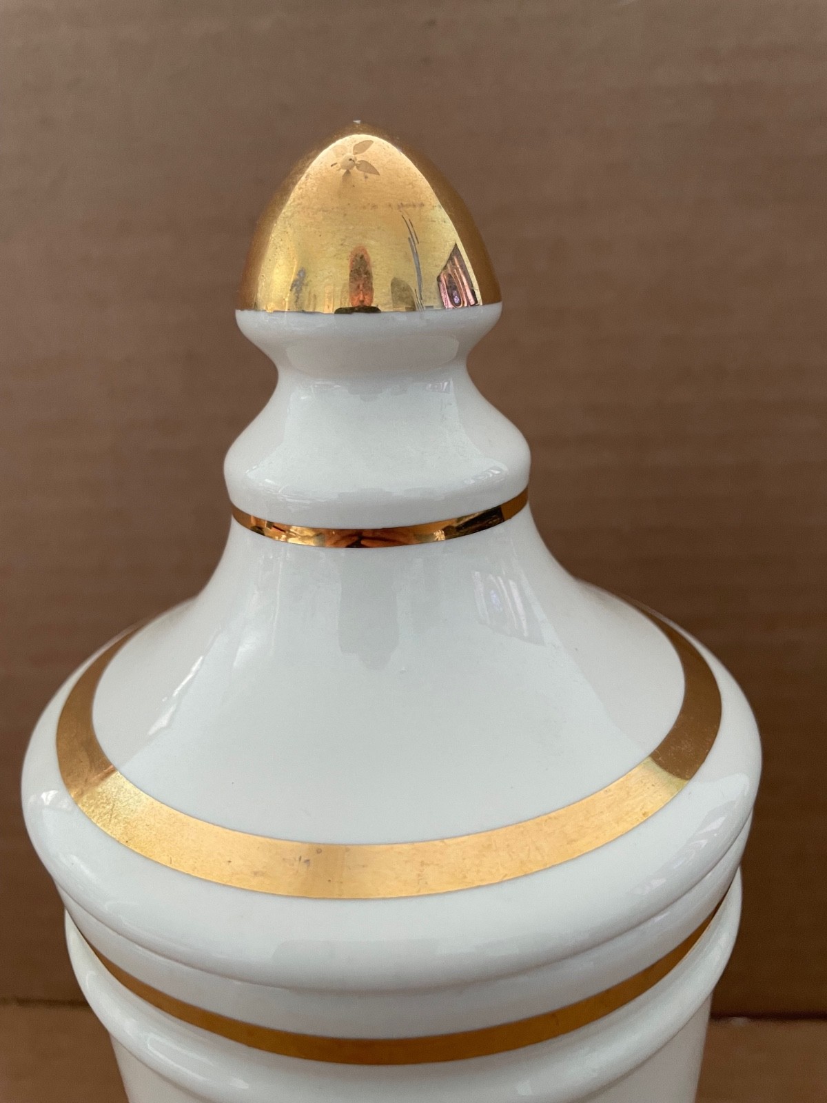 Vintage HIERA PICRA Apothecary Canister Jar w/ Lid OWENS ILLINOIS gold decorated