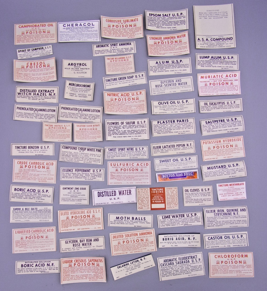 59 DIFFERENT VINTAGE PHARMACY MEDICINE APOTHECARY BOTTLE LABELS POISONS ETC.