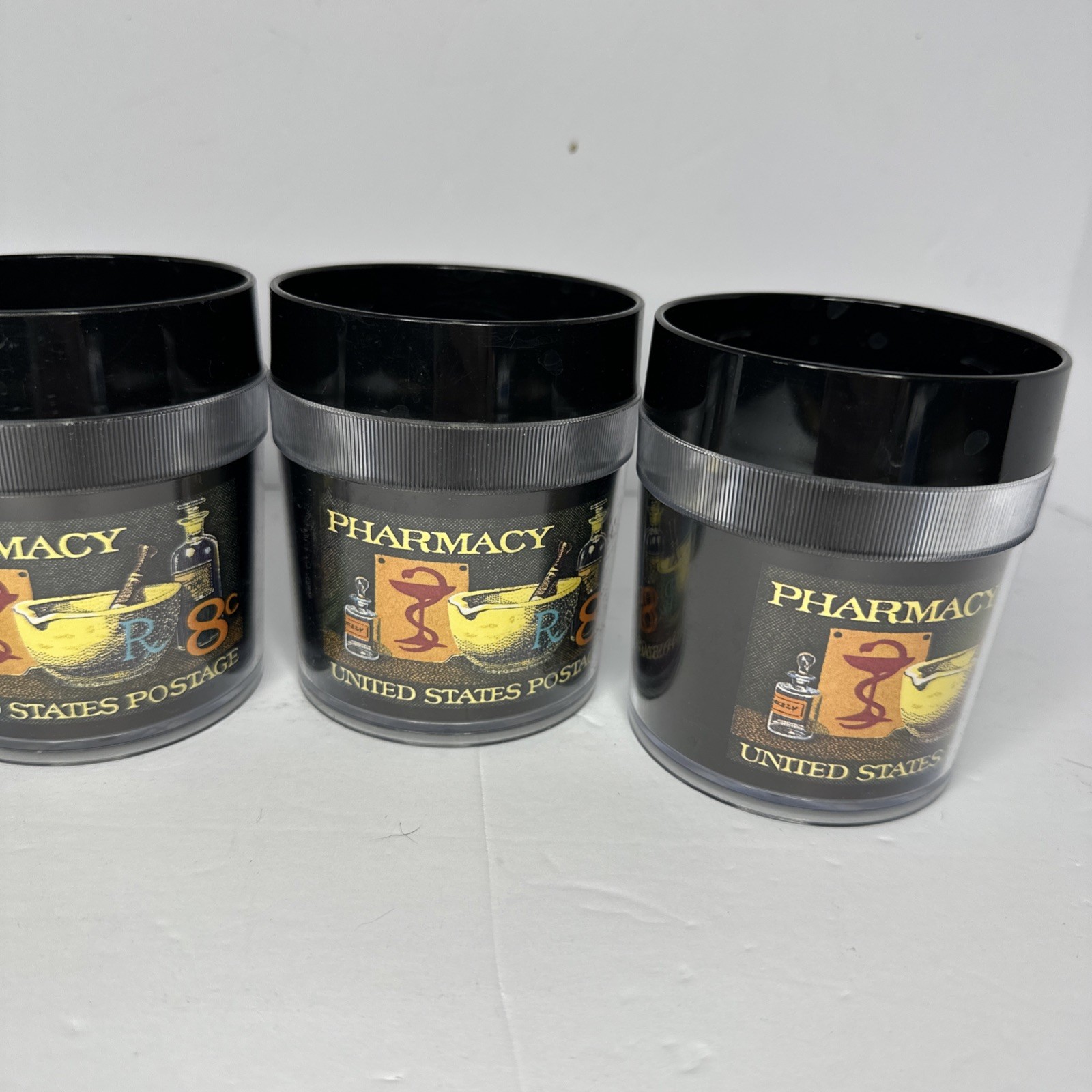 Pharmacy United States Postage Stamp Vintage 1972 Plastic Cups Set Of 4