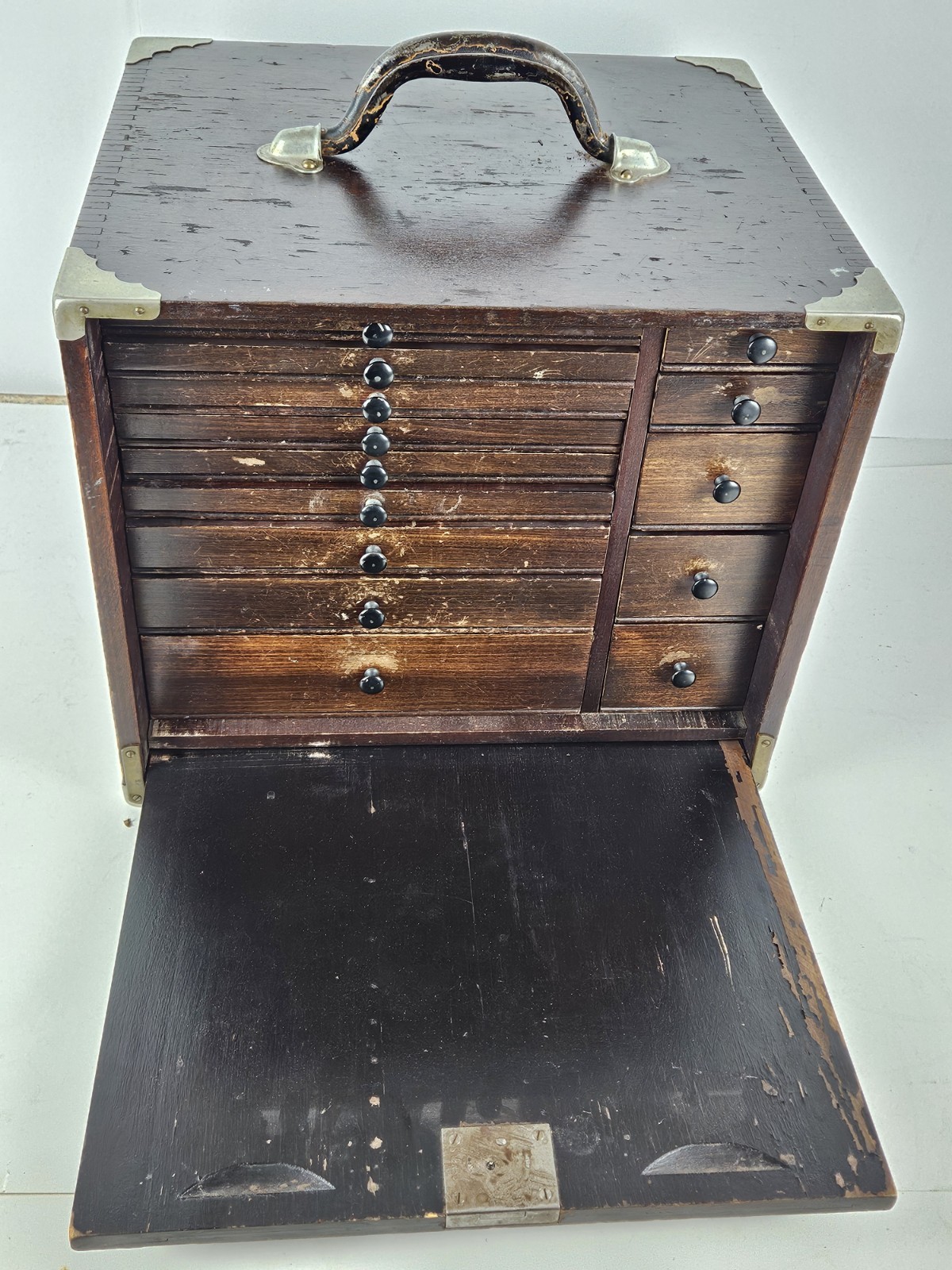 Antique Portable Travel Oak Locking Dentist Dental Tools Cabinet with Key