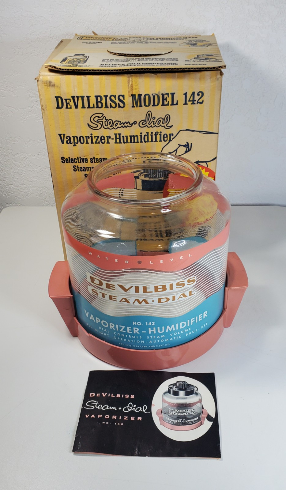 Vintage DeVilbiss 142 Glass Vaporizer Humidifier Pink Blue Replacement Jar Stand