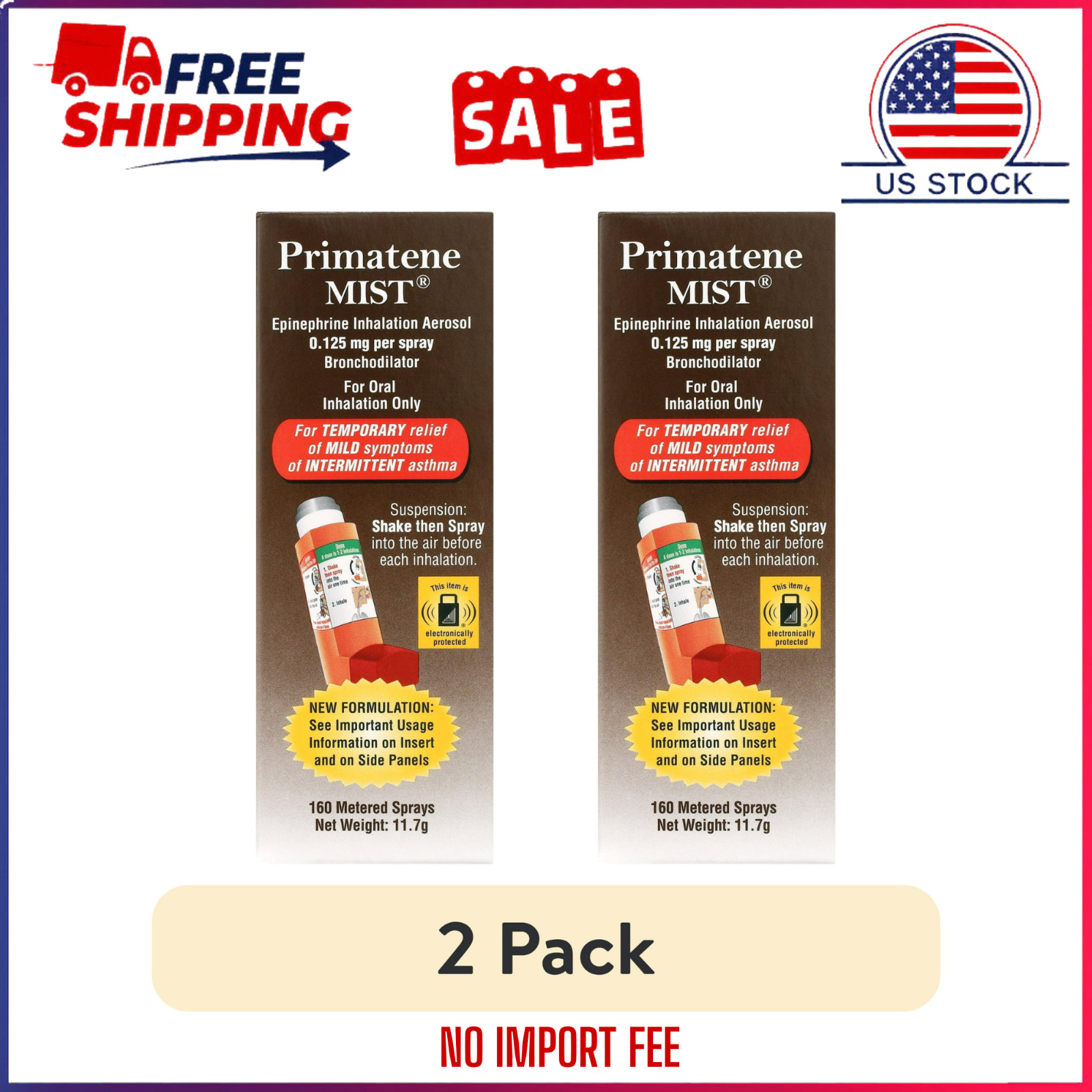 (2 pack) Primatene MIST Epinephrine Oral Inhalation Aerosol