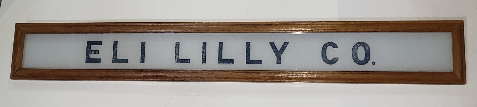 Vintage Eli Lilly Co. Milk White Glass Sign in Frame 6 3/4″ x 4 3/4″ GS00329