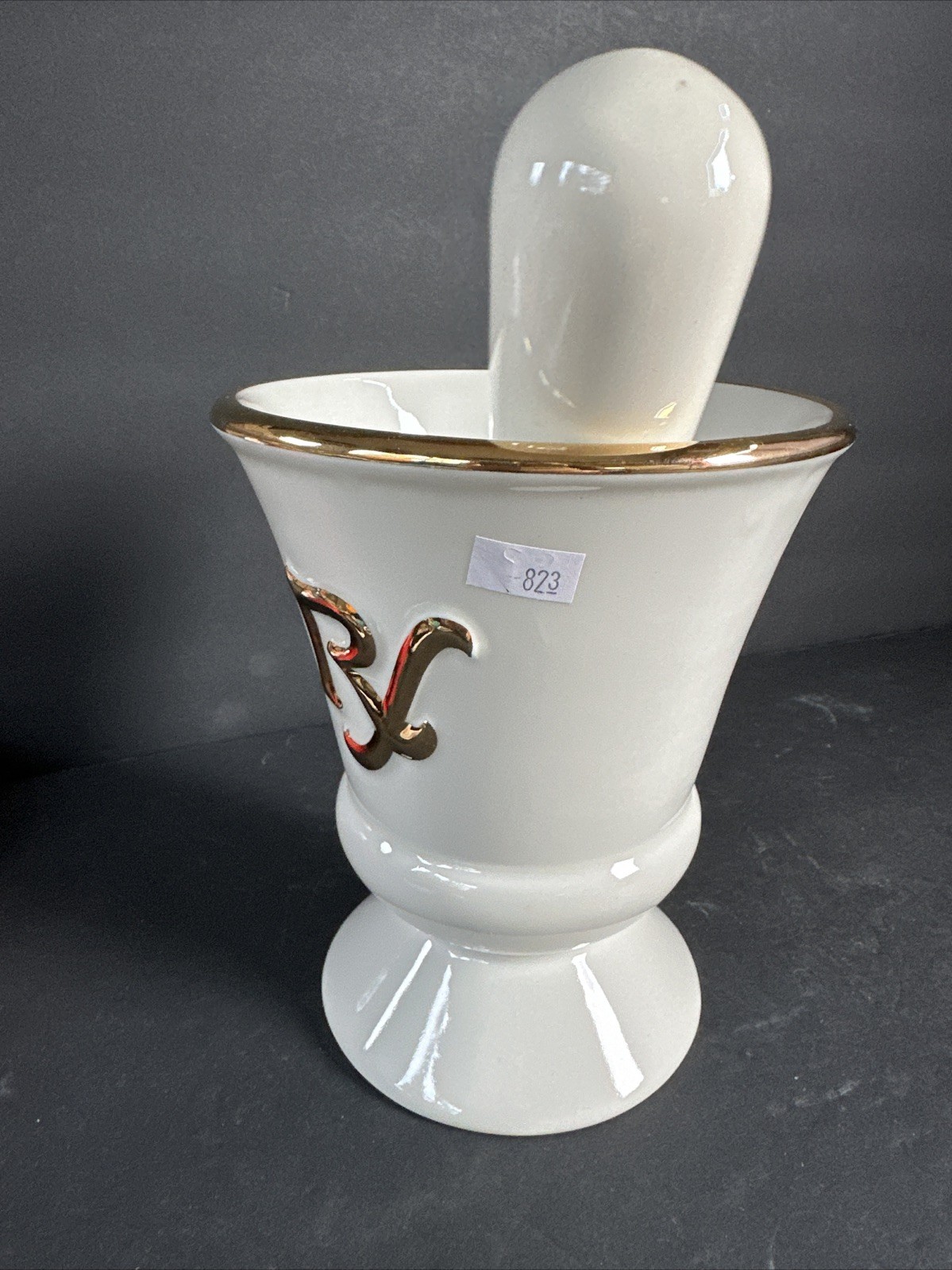 Vintage Owens Illinois RX Porcelain Pharmacy Apothecary Mortar & Pestle Set#R19