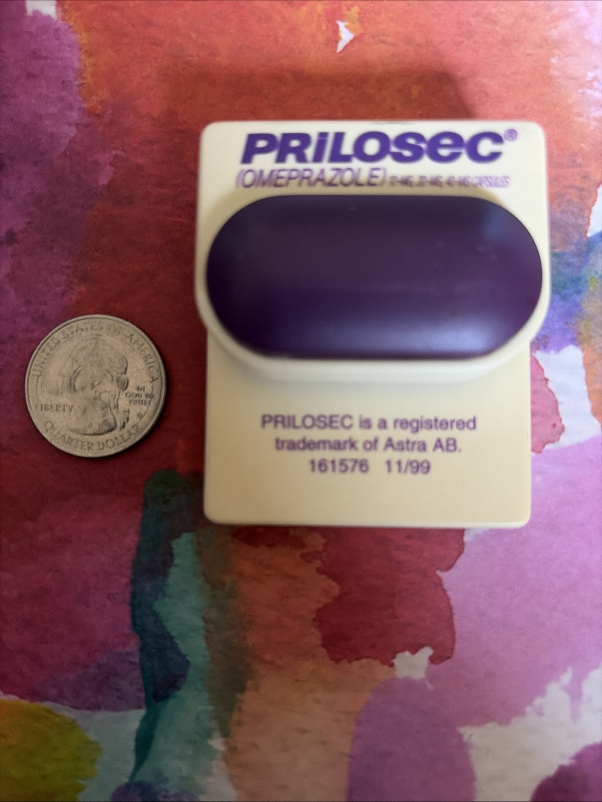 Vint. Drug Rep Pharmaceutical Medical Refrigerator Magnet W/ Push Clip-Prilosec