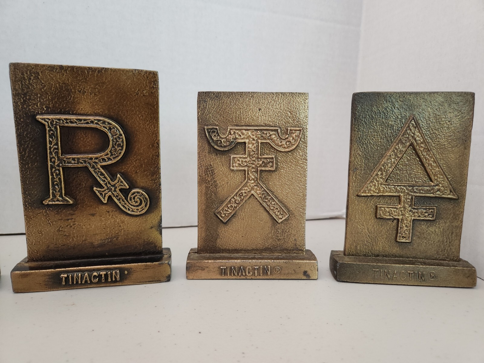 1977-81 Tinactin Apothecary Symbols Bronze Metal Paperweight/Bookends 6 Lot SET