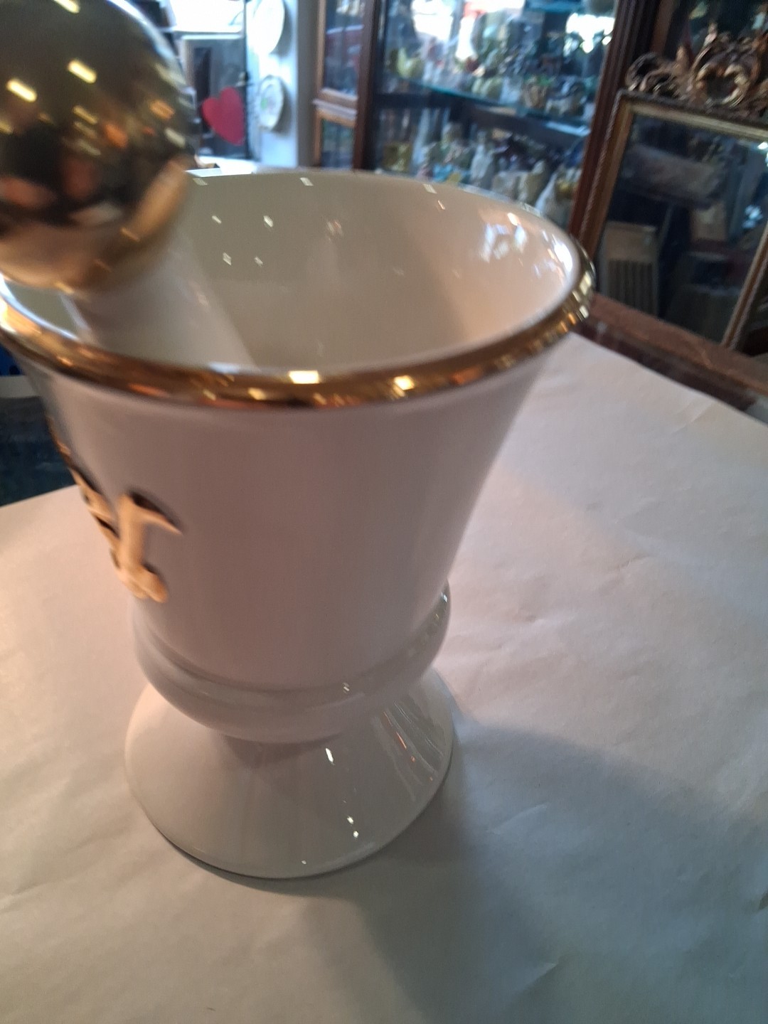Vintage Owens Illinois RX Pharmacy Mortar and Pestle Set 7″ Tall White and Gold
