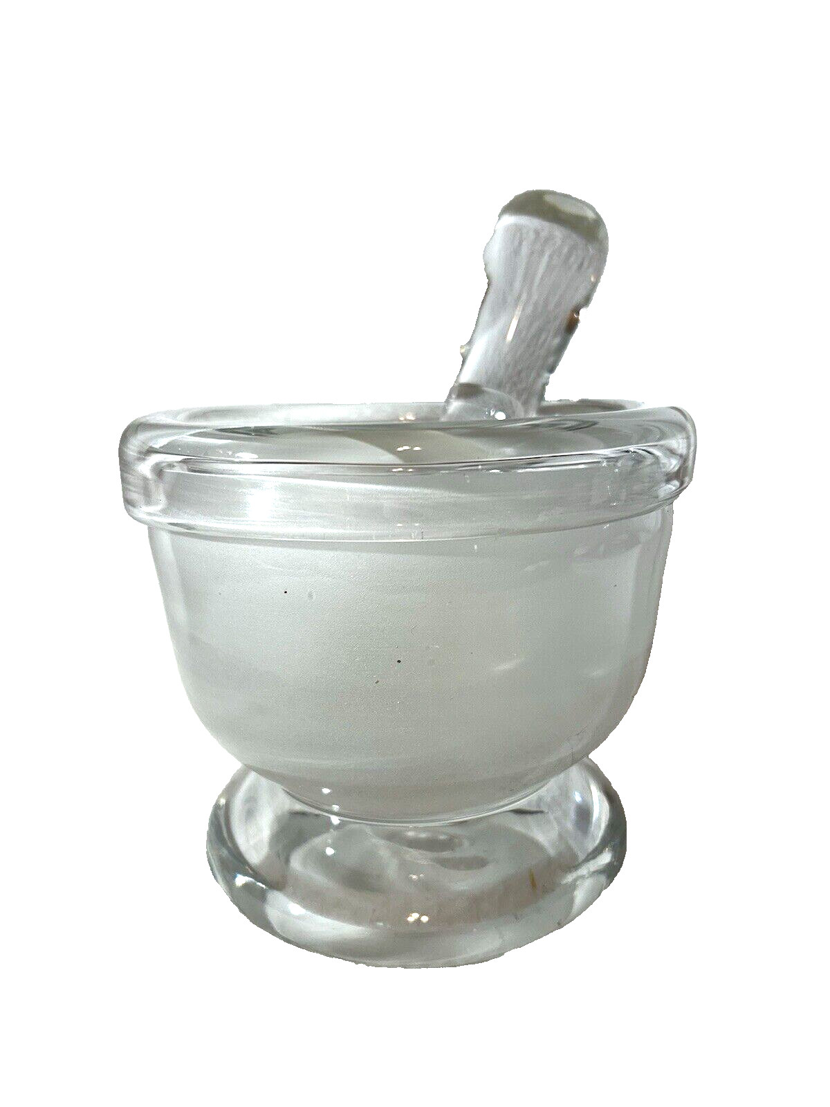 Frosted Glass Mortar & Pestle ~Heavy 5.5″ x 5″ ~ 7″ Long Pestle